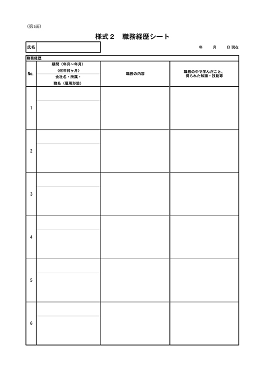 様式２ 職務経歴シート