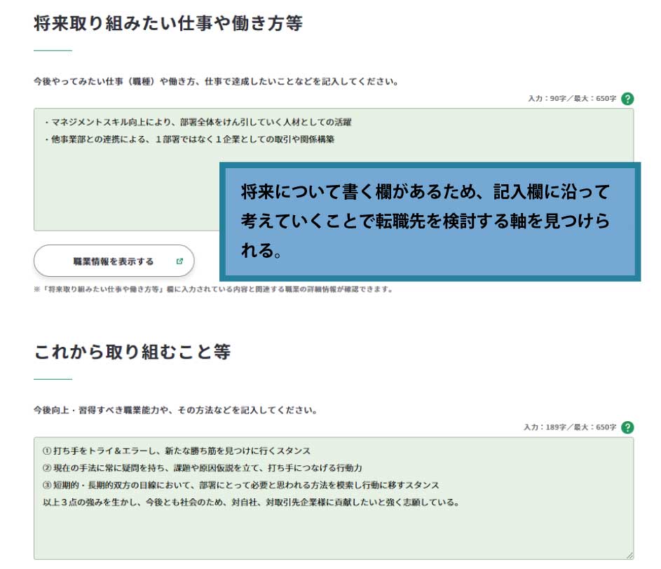 Hさんのキャリア・プランシート（様式1-1）の記入画面